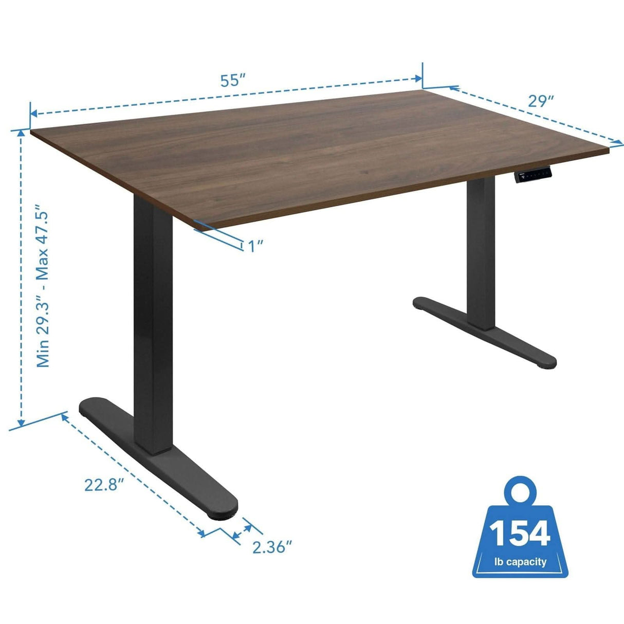 Electric Standing Desk with 55" Tabletop - Black Base Standing Desk - Electric Standing Desk with 55" Tabletop - Black Base - Mount-It! -
