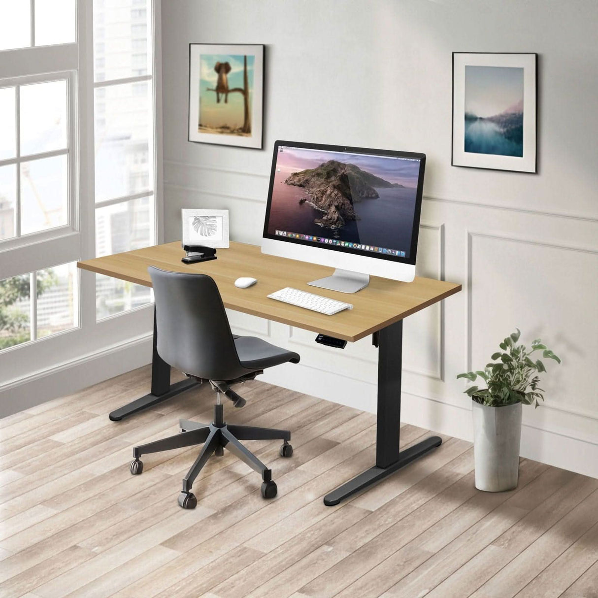 Electric Standing Desk with 55" Tabletop - Black Base Standing Desk - Electric Standing Desk with 55" Tabletop - Black Base - Mount-It! -