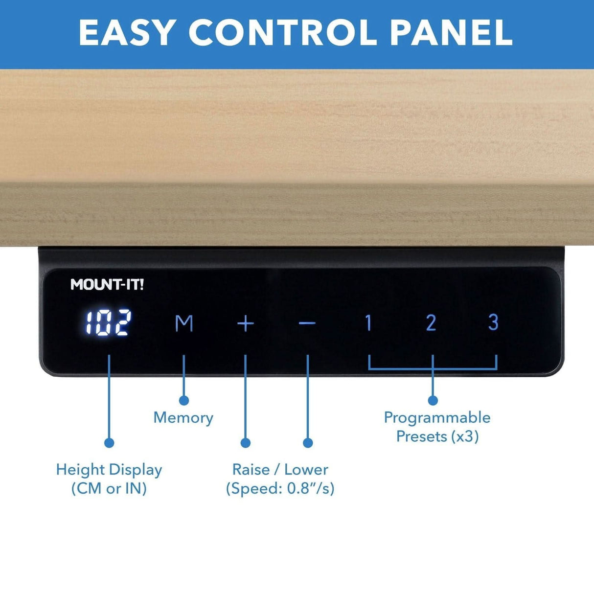 Electric Standing Desk with 55" Tabletop - Black Base Standing Desk - Electric Standing Desk with 55" Tabletop - Black Base - Mount-It! -