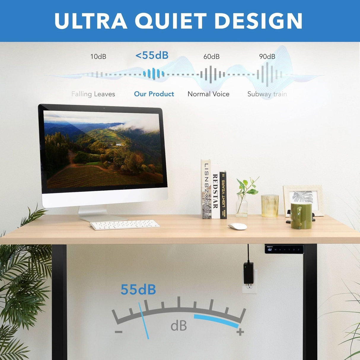 Electric Standing Desk with 55" Tabletop - Black Base Standing Desk - Electric Standing Desk with 55" Tabletop - Black Base - Mount-It! -