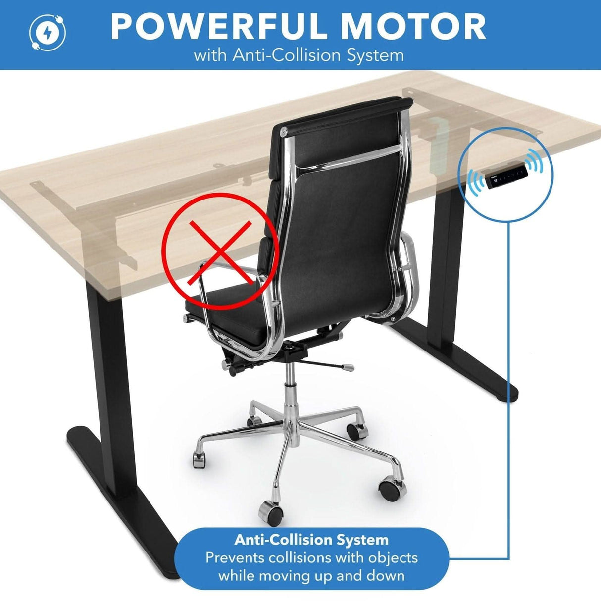 Electric Standing Desk with 55" Tabletop - Black Base Standing Desk - Electric Standing Desk with 55" Tabletop - Black Base - Mount-It! -