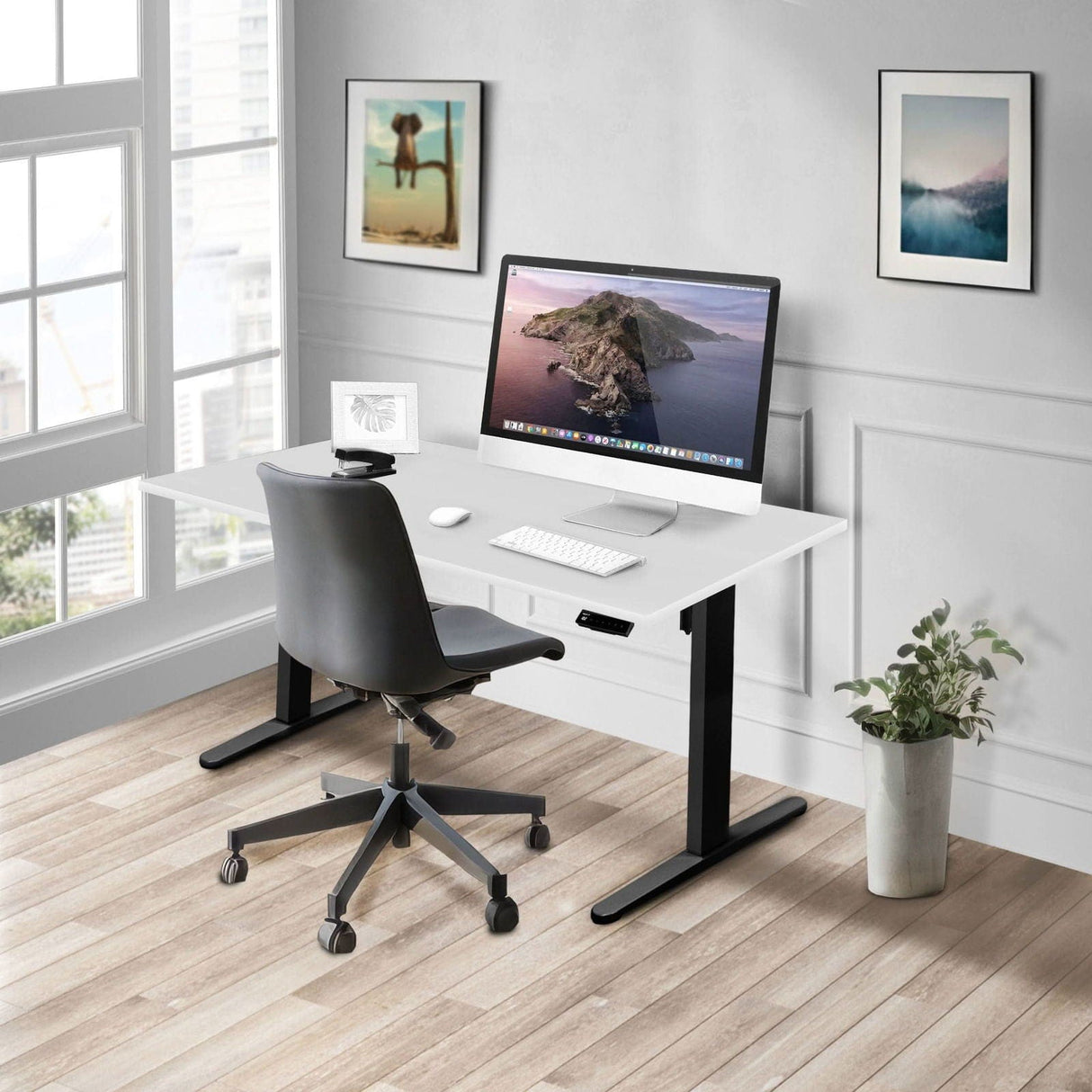 Electric Standing Desk with 55" Tabletop - Black Base Standing Desk - Electric Standing Desk with 55" Tabletop - Black Base - Mount-It! -