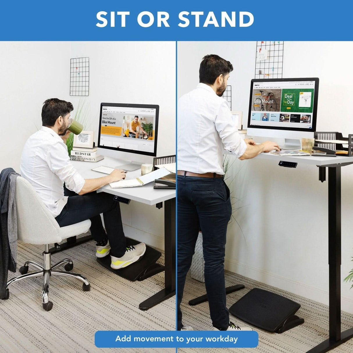 Electric Standing Desk with 55" Tabletop - Black Base Standing Desk - Electric Standing Desk with 55" Tabletop - Black Base - Mount-It! -