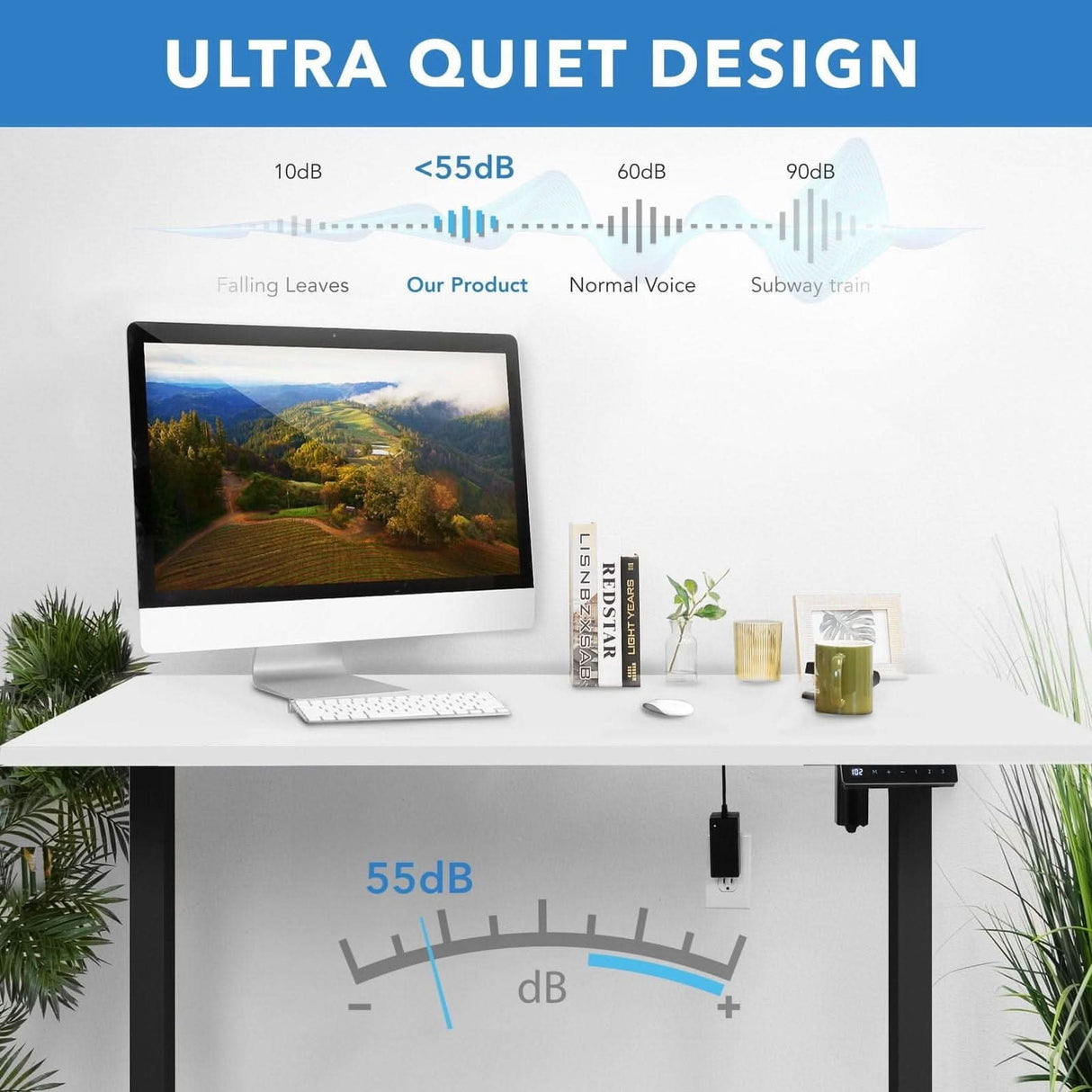 Electric Standing Desk with 55" Tabletop - Black Base Standing Desk - Electric Standing Desk with 55" Tabletop - Black Base - Mount-It! -