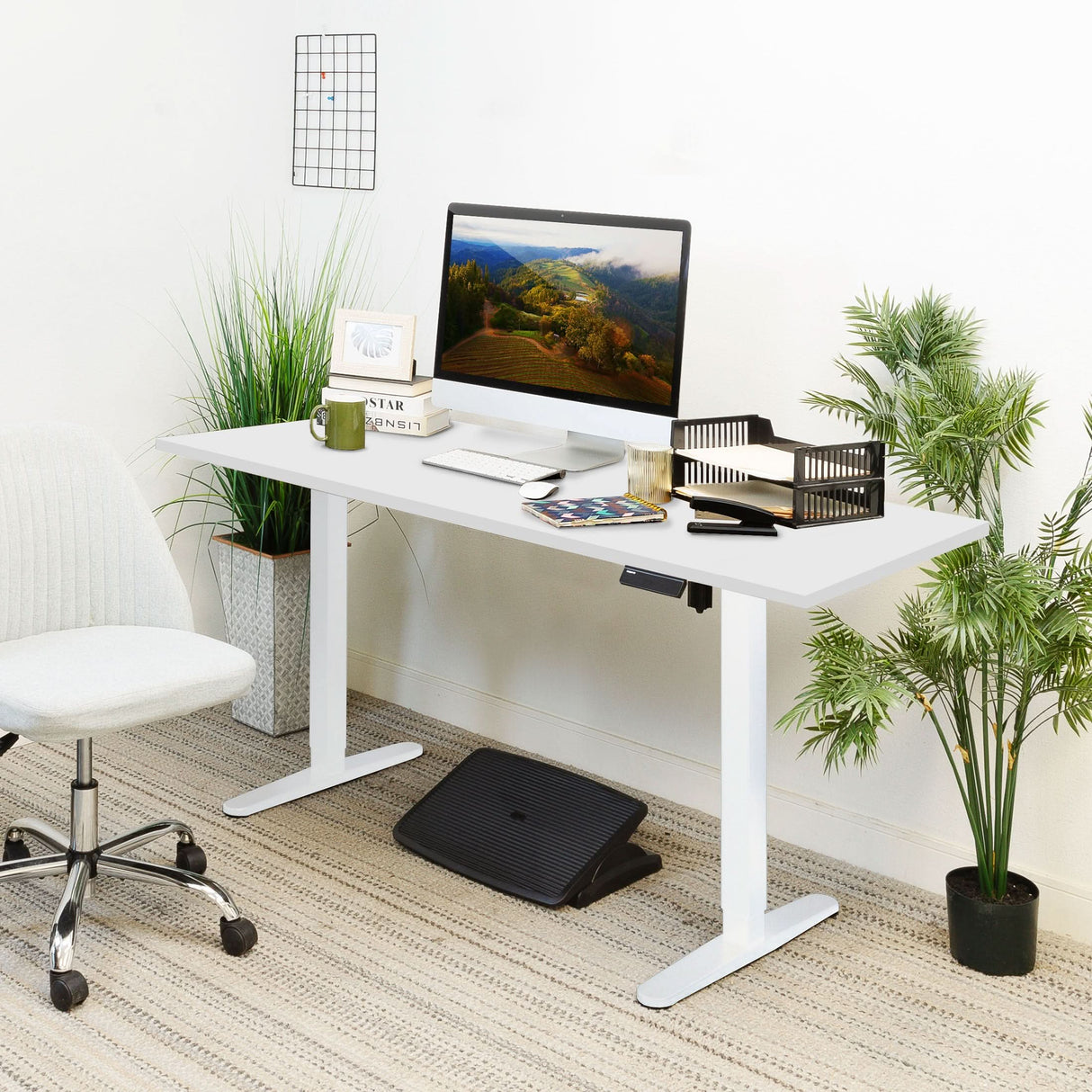 Electric Standing Desk with 55" Tabletop - White Base Standing Desk - Electric Standing Desk with 55" Tabletop - White Base - Mount-It! -