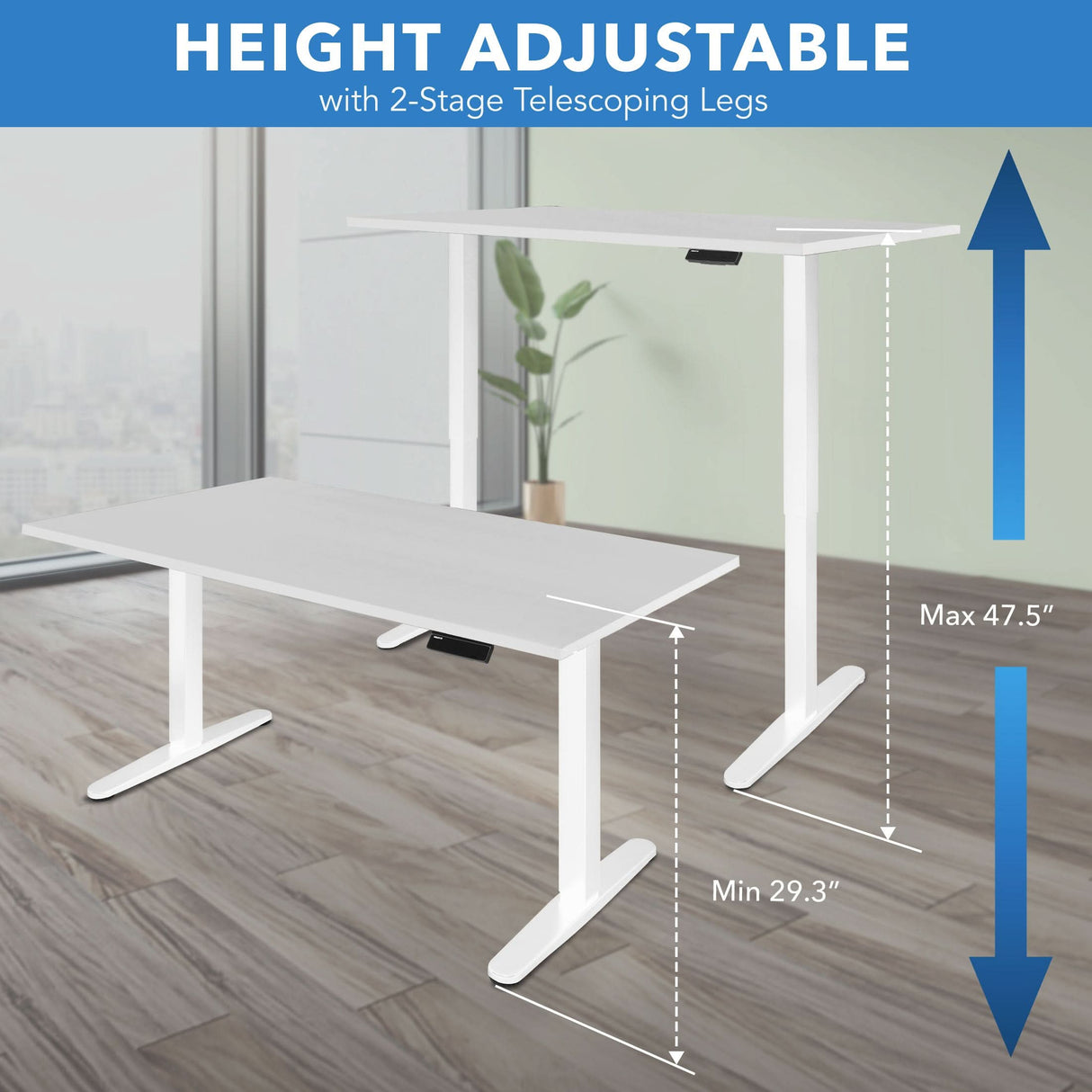 Electric Standing Desk with 55" Tabletop - White Base Standing Desk - Electric Standing Desk with 55" Tabletop - White Base - Mount-It! -