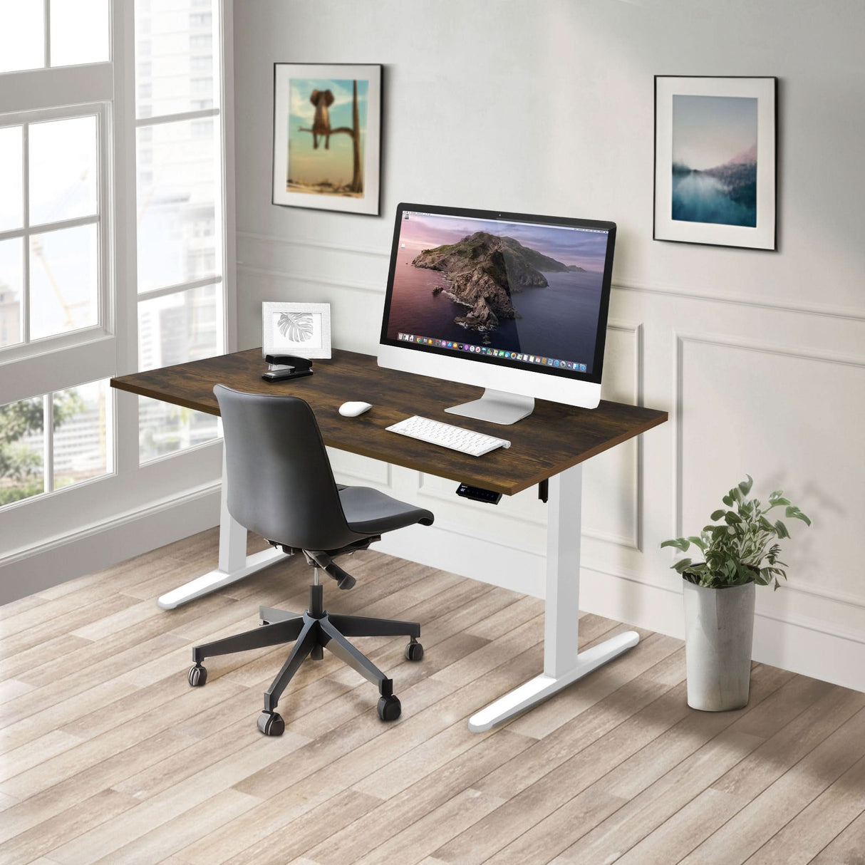 Electric Standing Desk with 55" Tabletop - White Base Standing Desk - Electric Standing Desk with 55" Tabletop - White Base - Mount-It! -