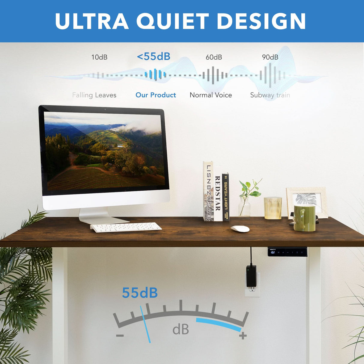 Electric Standing Desk with 55" Tabletop - White Base Standing Desk - Electric Standing Desk with 55" Tabletop - White Base - Mount-It! -