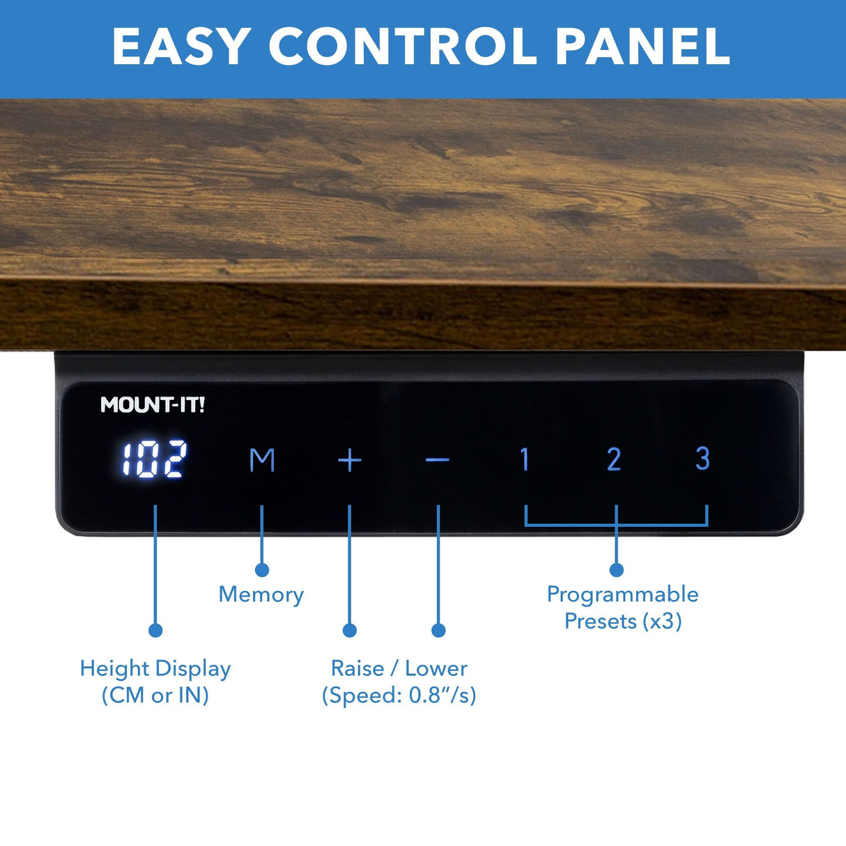 Electric Standing Desk with 55" Tabletop - White Base Standing Desk - Electric Standing Desk with 55" Tabletop - White Base - Mount-It! -