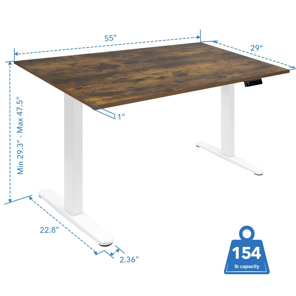 Electric Standing Desk with 55" Tabletop - White Base Standing Desk - Electric Standing Desk with 55" Tabletop - White Base - Mount-It! -