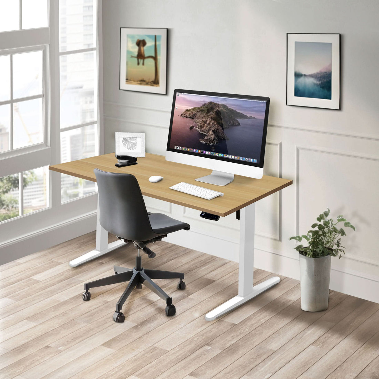 Electric Standing Desk with 55" Tabletop - White Base Standing Desk - Electric Standing Desk with 55" Tabletop - White Base - Mount-It! -