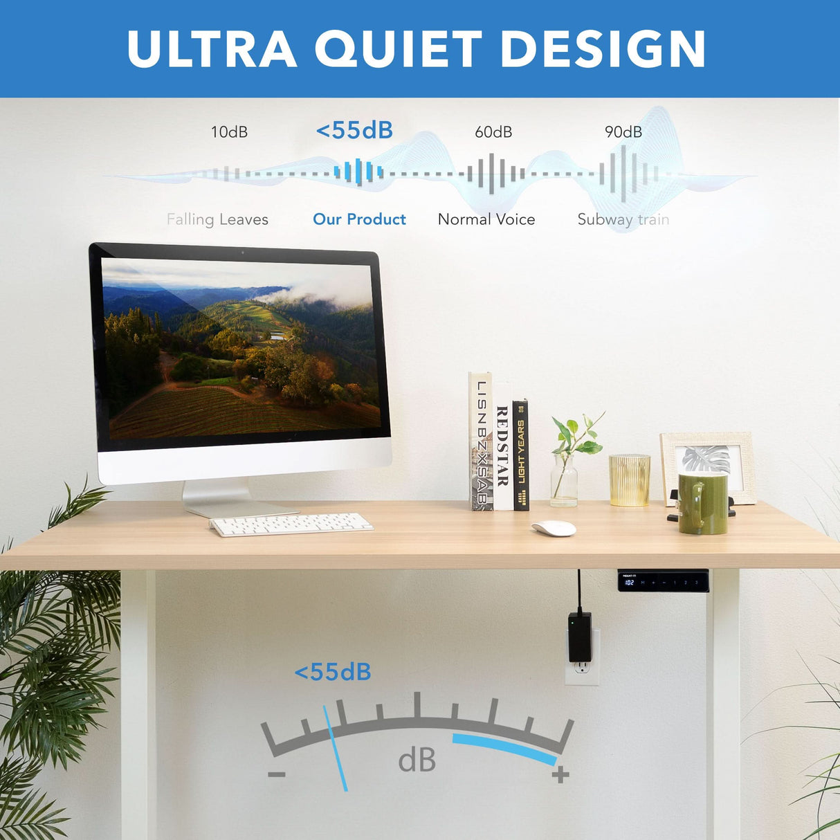 Electric Standing Desk with 55" Tabletop - White Base Standing Desk - Electric Standing Desk with 55" Tabletop - White Base - Mount-It! -