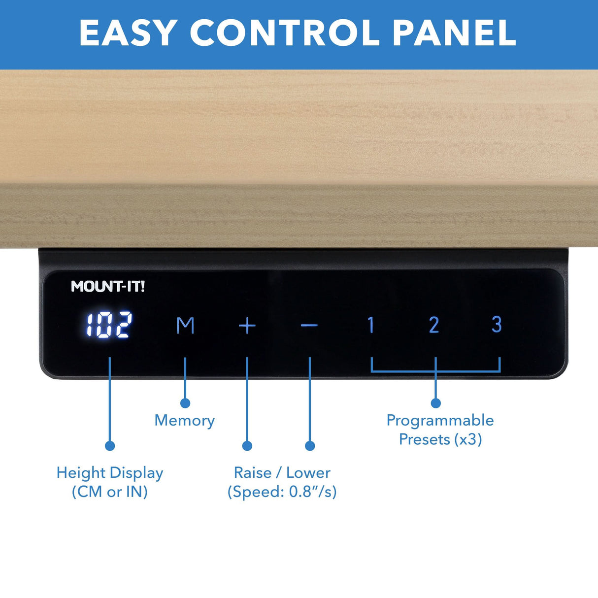 Electric Standing Desk with 55" Tabletop - White Base Standing Desk - Electric Standing Desk with 55" Tabletop - White Base - Mount-It! -