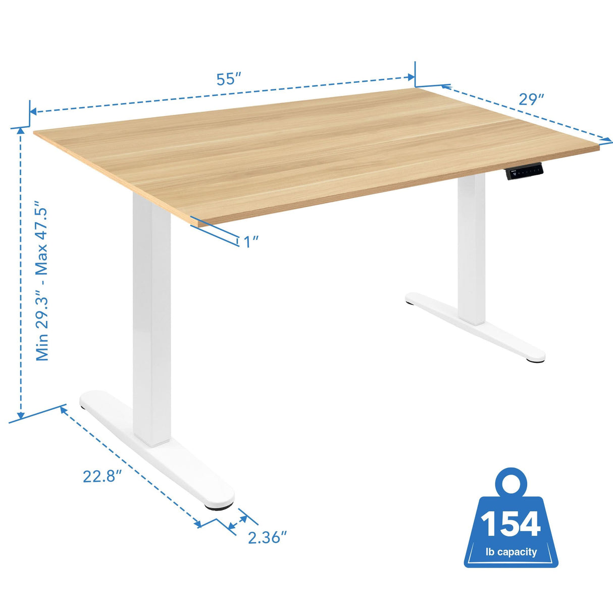 Electric Standing Desk with 55" Tabletop - White Base Standing Desk - Electric Standing Desk with 55" Tabletop - White Base - Mount-It! -