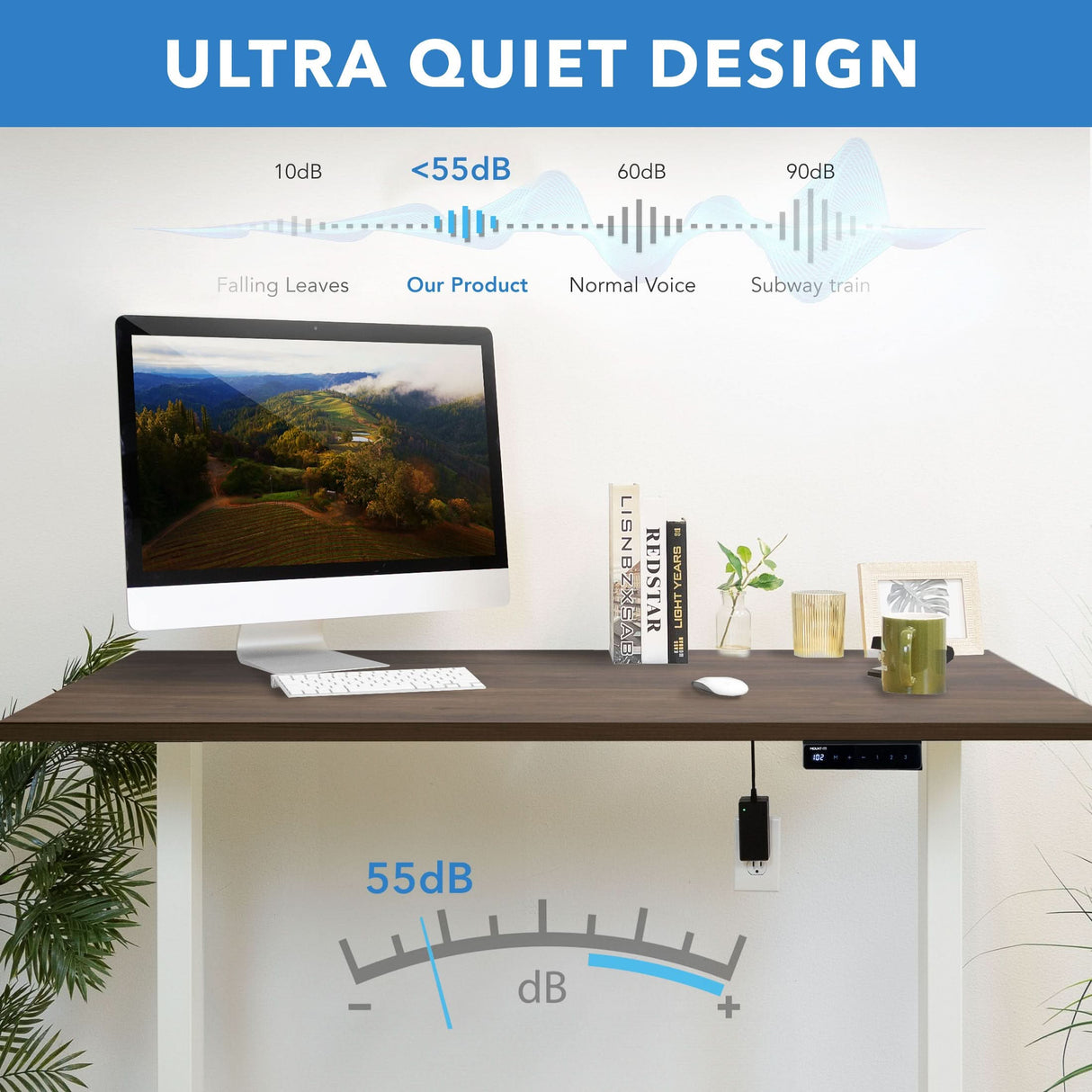 Electric Standing Desk with 55" Tabletop - White Base Standing Desk - Electric Standing Desk with 55" Tabletop - White Base - Mount-It! -