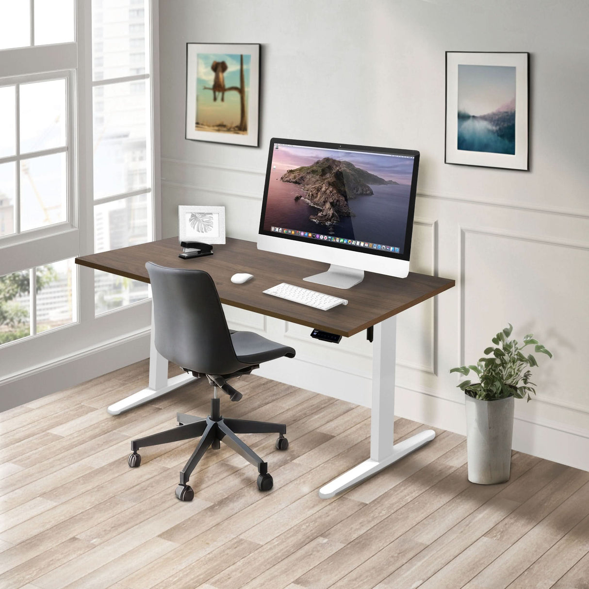 Electric Standing Desk with 55" Tabletop - White Base Standing Desk - Electric Standing Desk with 55" Tabletop - White Base - Mount-It! -