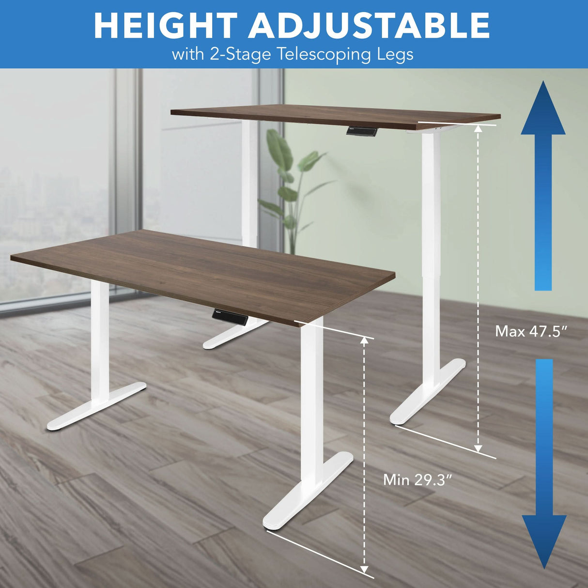 Electric Standing Desk with 55" Tabletop - White Base Standing Desk - Electric Standing Desk with 55" Tabletop - White Base - Mount-It! -