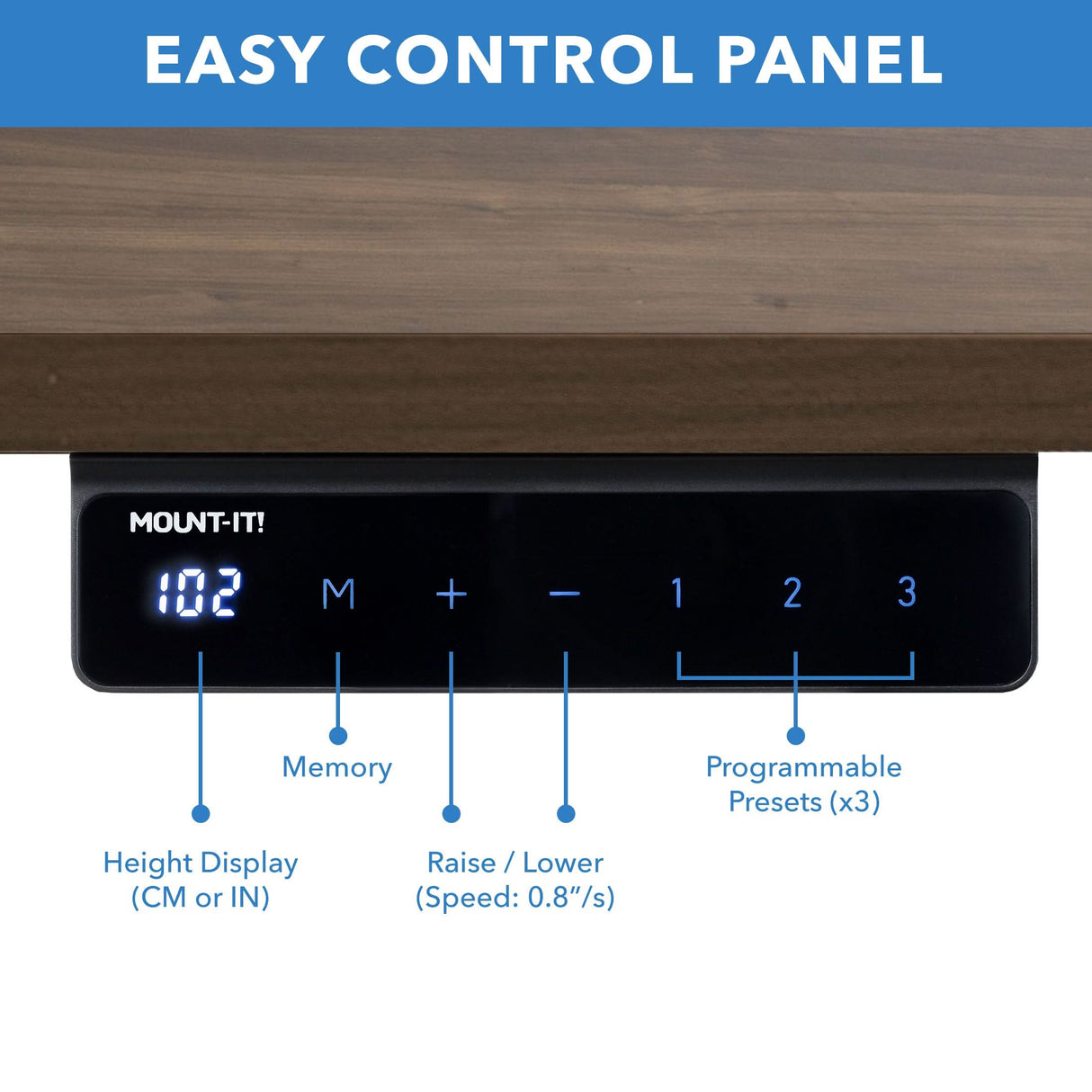 Electric Standing Desk with 55" Tabletop - White Base Standing Desk - Electric Standing Desk with 55" Tabletop - White Base - Mount-It! -