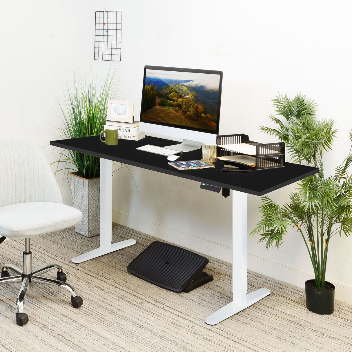 Electric Standing Desk with 55" Tabletop - White Base Standing Desk - Electric Standing Desk with 55" Tabletop - White Base - Mount-It! -
