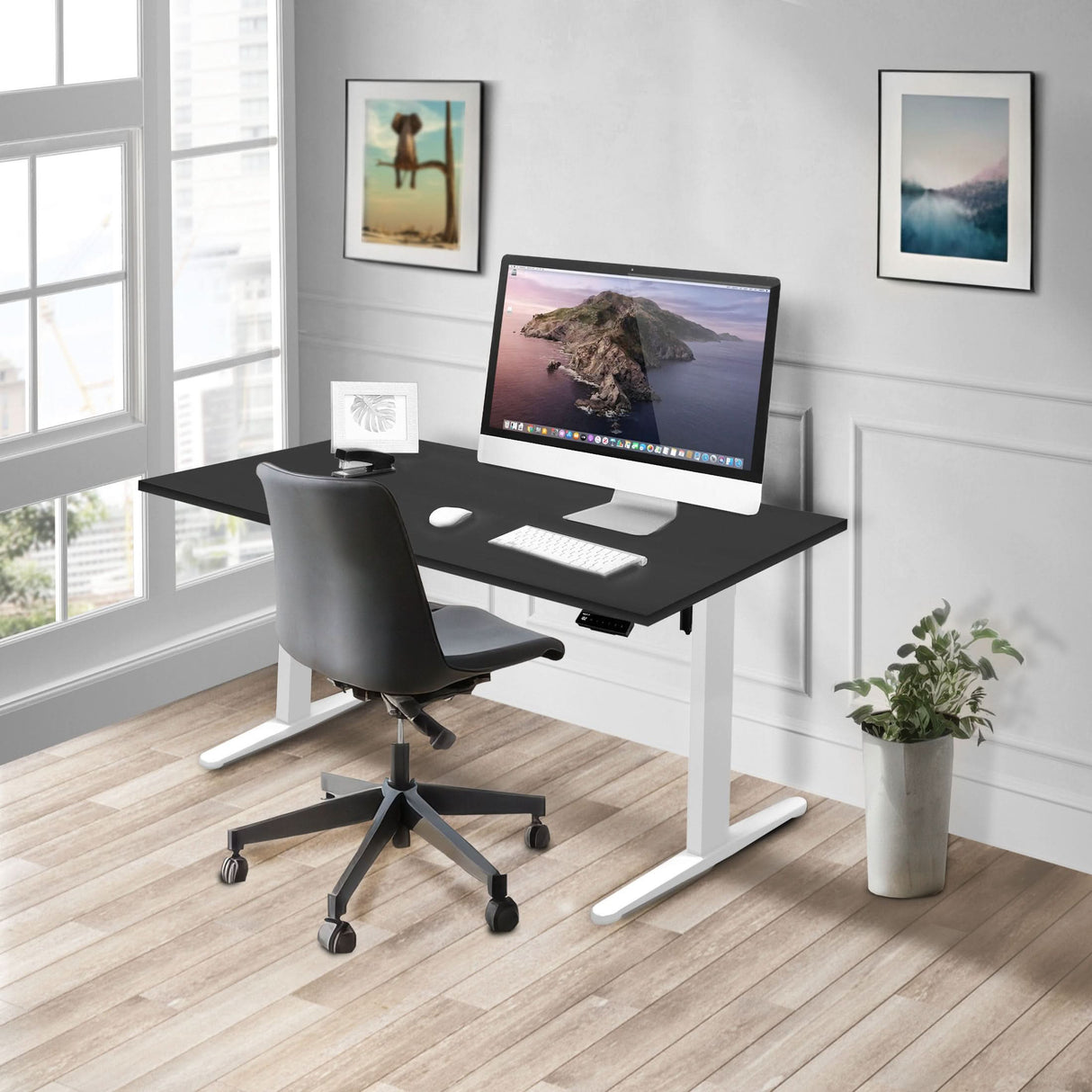 Electric Standing Desk with 55" Tabletop - White Base Standing Desk - Electric Standing Desk with 55" Tabletop - White Base - Mount-It! -