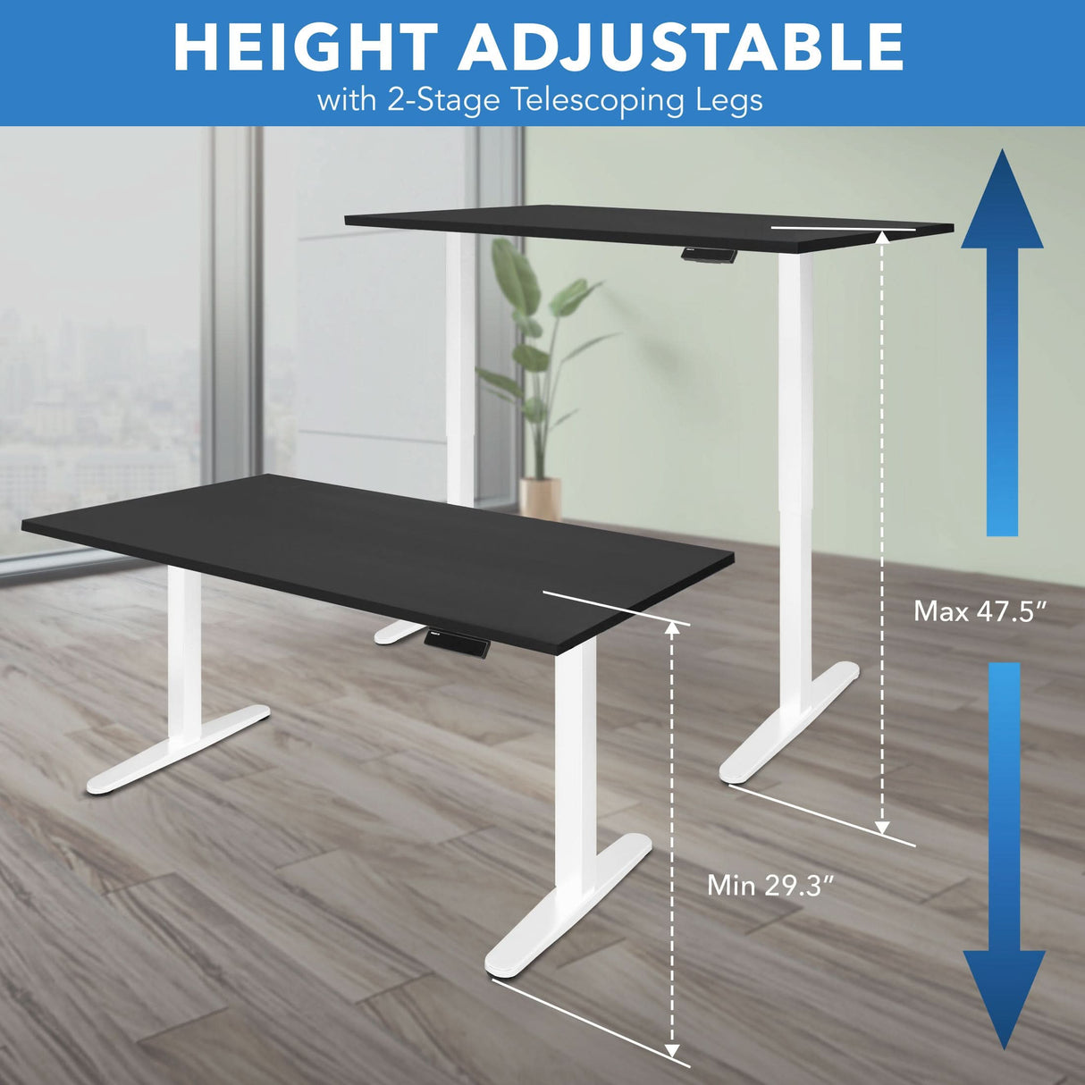 Electric Standing Desk with 55" Tabletop - White Base Standing Desk - Electric Standing Desk with 55" Tabletop - White Base - Mount-It! -