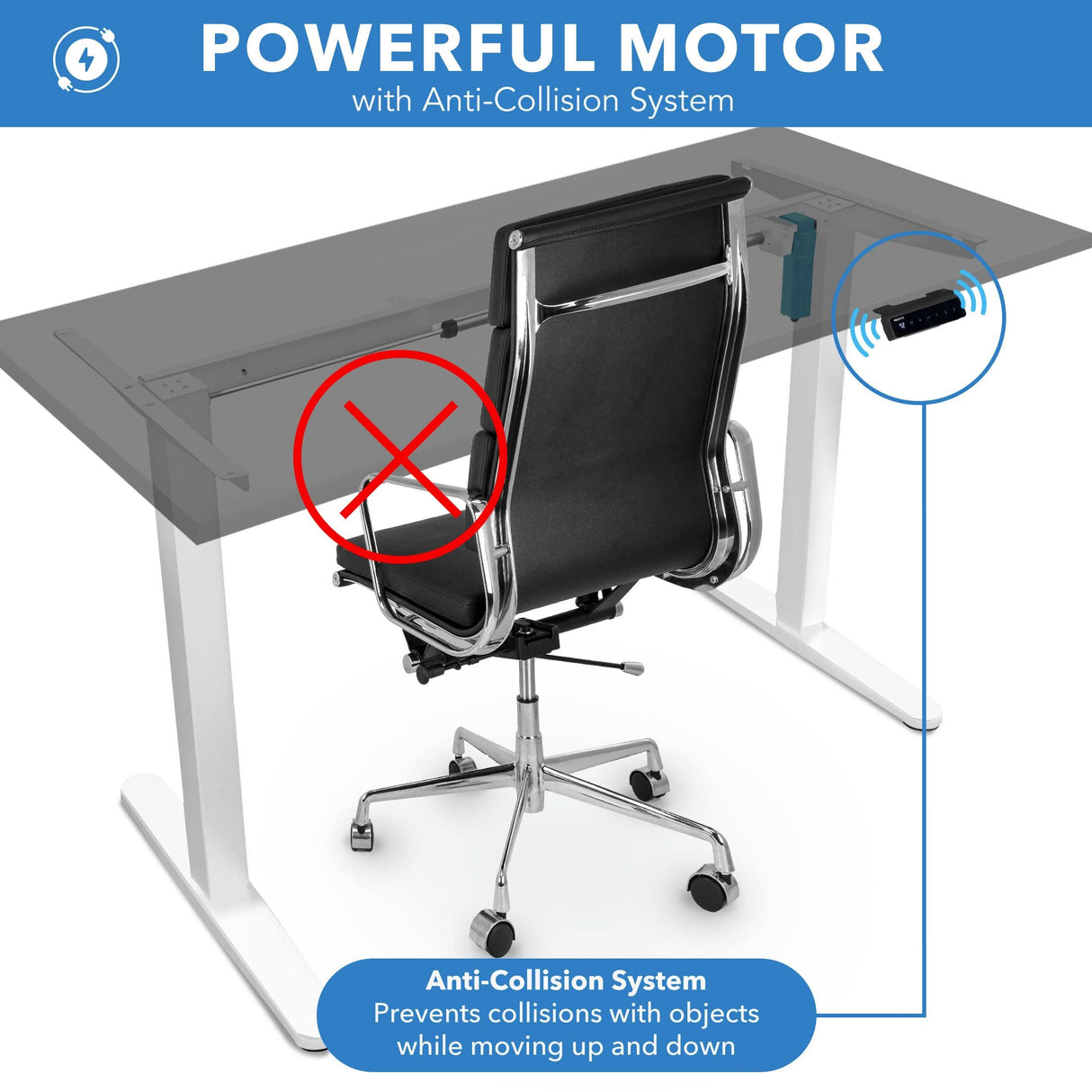 Electric Standing Desk with 55" Tabletop - White Base Standing Desk - Electric Standing Desk with 55" Tabletop - White Base - Mount-It! -