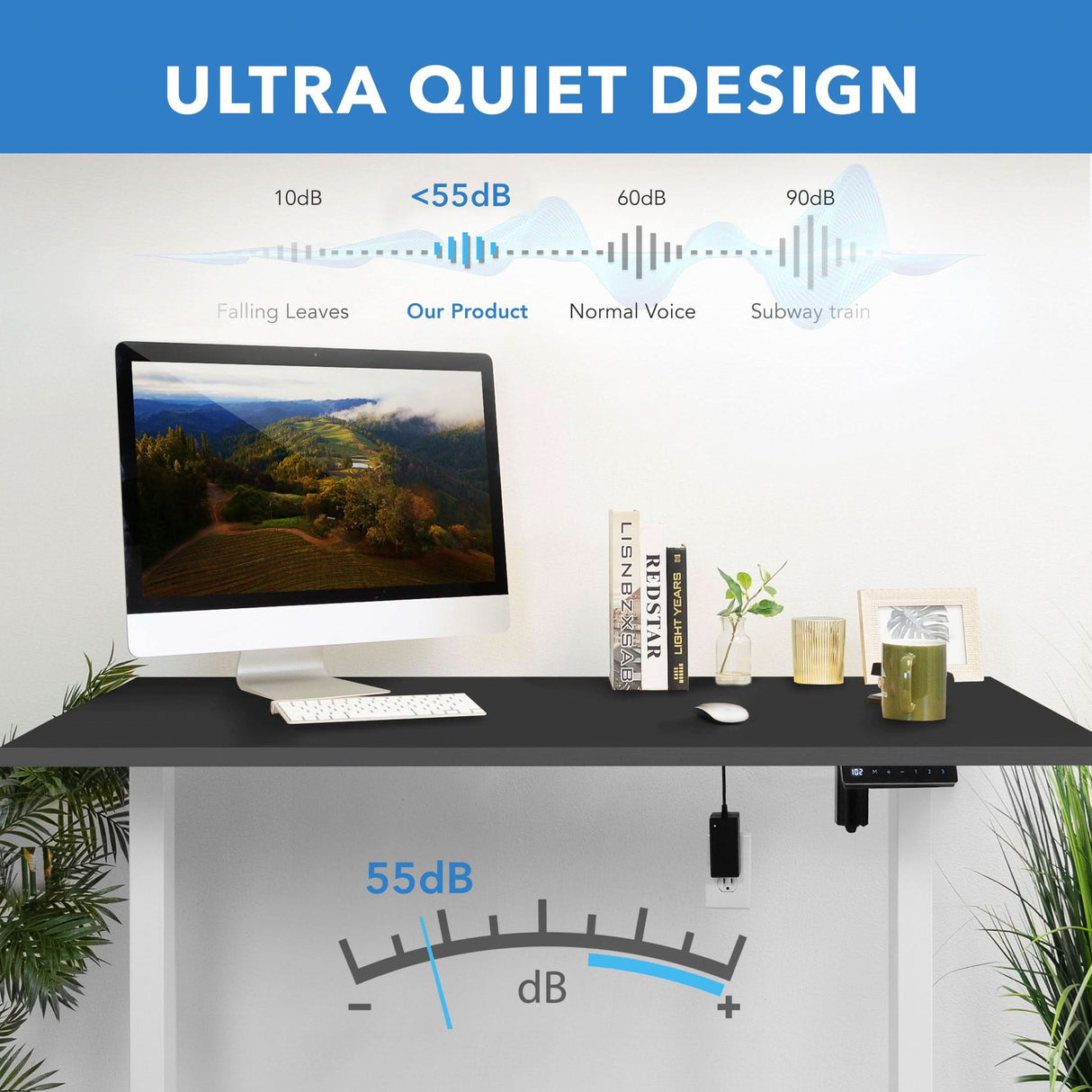 Electric Standing Desk with 55" Tabletop - White Base Standing Desk - Electric Standing Desk with 55" Tabletop - White Base - Mount-It! -