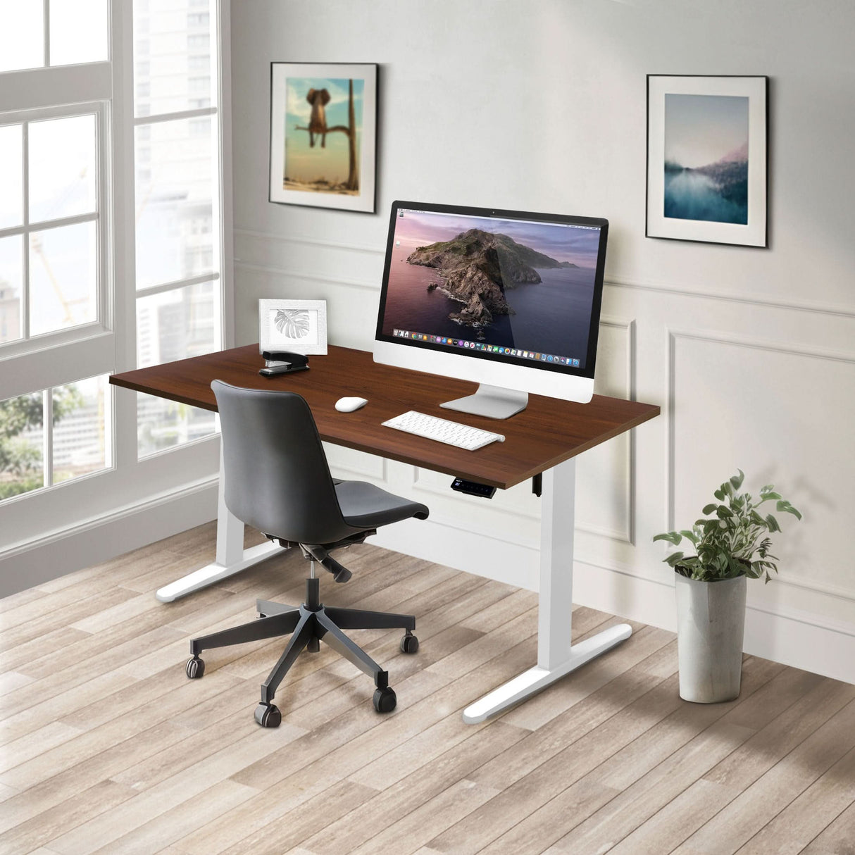 Electric Standing Desk with 55" Tabletop - White Base Standing Desk - Electric Standing Desk with 55" Tabletop - White Base - Mount-It! -
