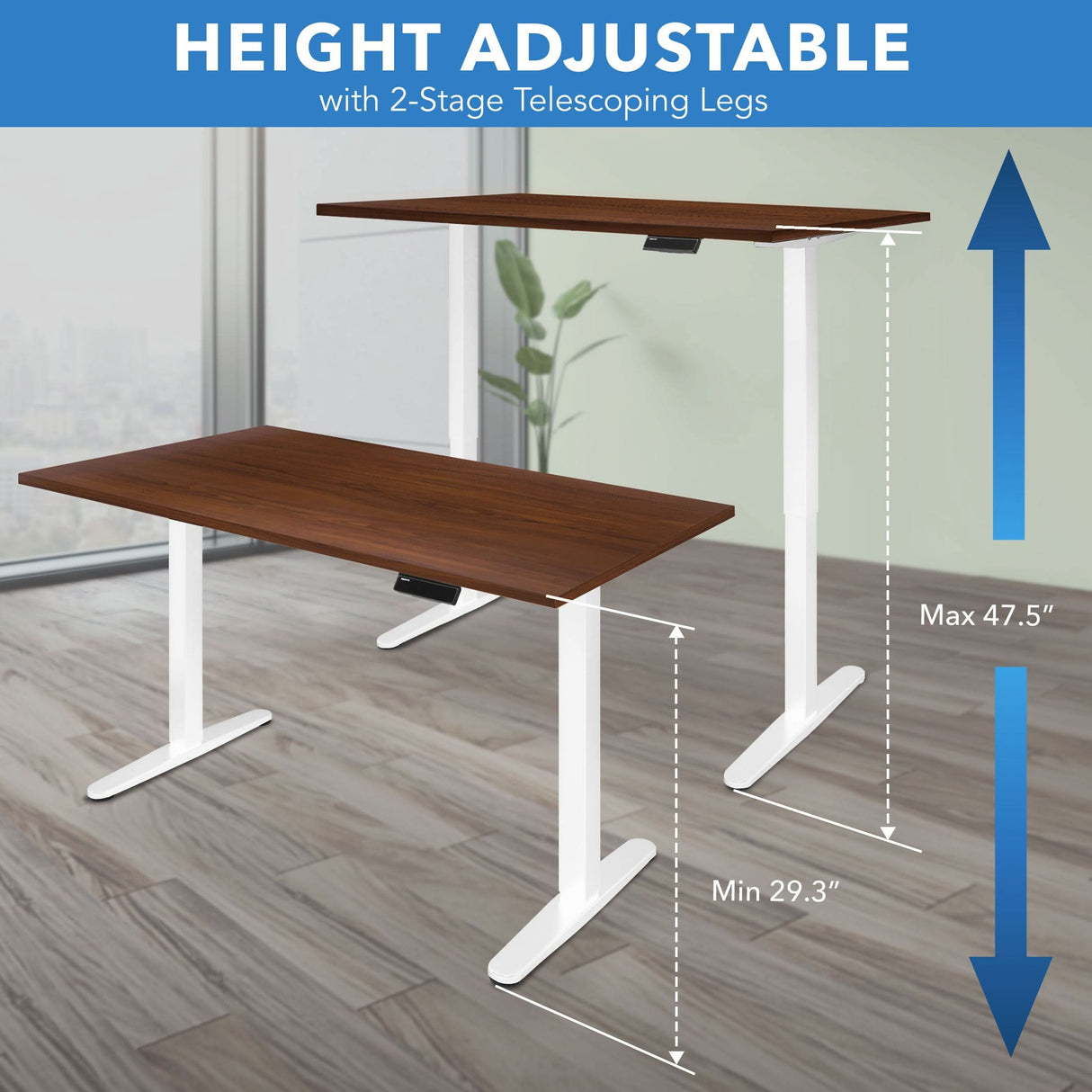 Electric Standing Desk with 55" Tabletop - White Base Standing Desk - Electric Standing Desk with 55" Tabletop - White Base - Mount-It! -