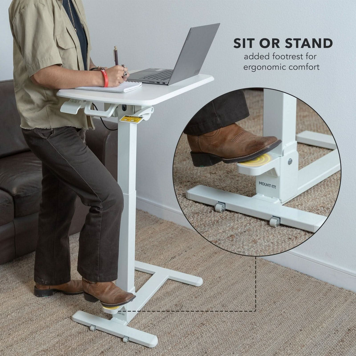 Foldable Rolling Overbed Table Mobile Standing Desk - Foldable Rolling Overbed Table - MI-8046 Sit or stand with foot rest