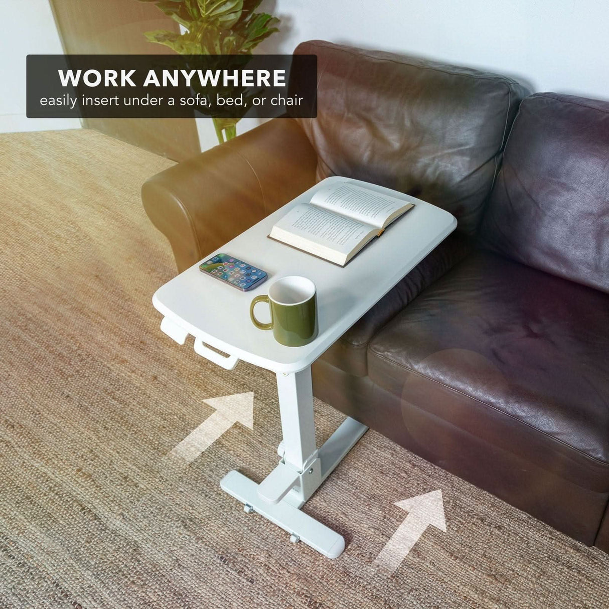 Foldable Rolling Overbed Table Mobile Standing Desk - Foldable Rolling Overbed Table - MI-8046 with sofa