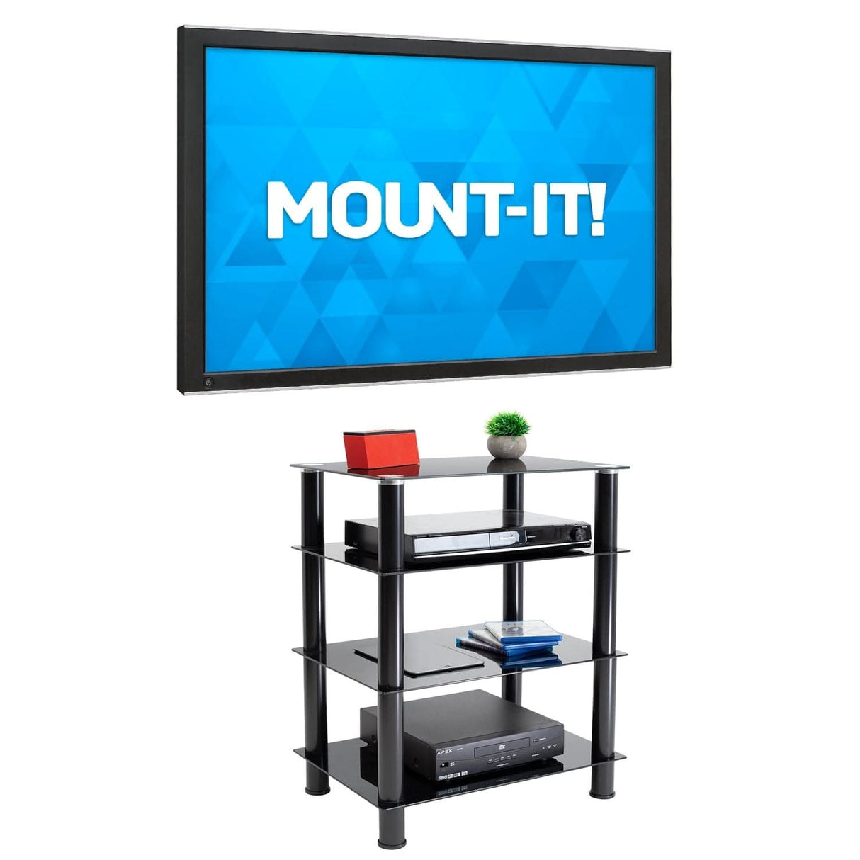 Four-Tiered Glass A/V Media Stand Component Shelves - Four-Tiered Glass A/V Media Stand - Mount-It! - MI-8670