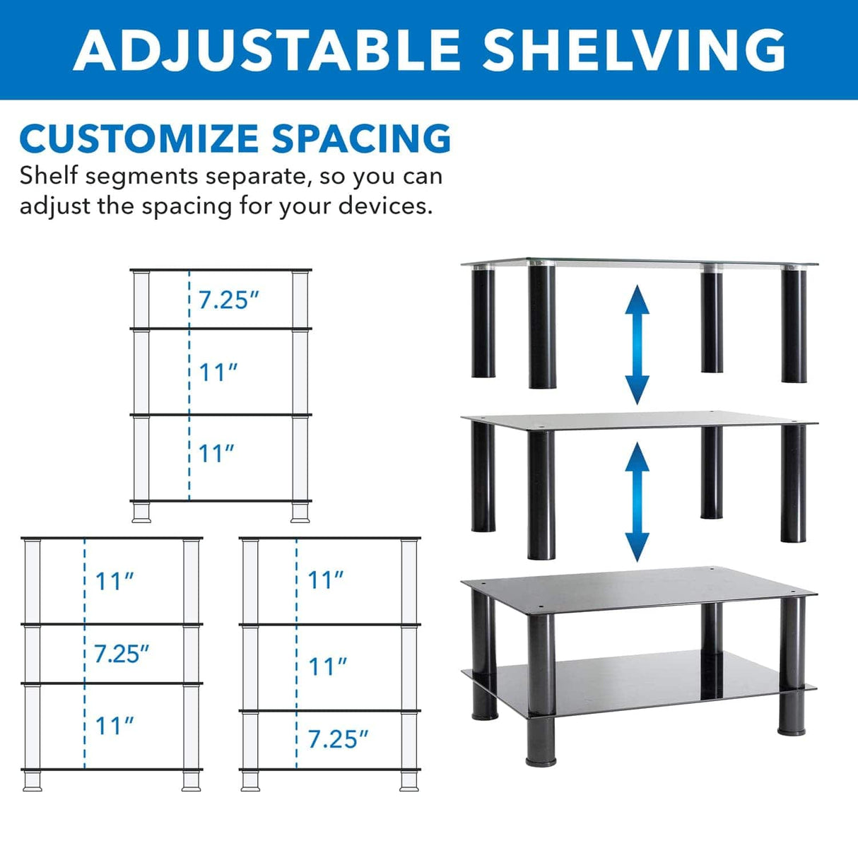 Four-Tiered Glass A/V Media Stand Component Shelves - Four-Tiered Glass A/V Media Stand - Mount-It! - MI-8670
