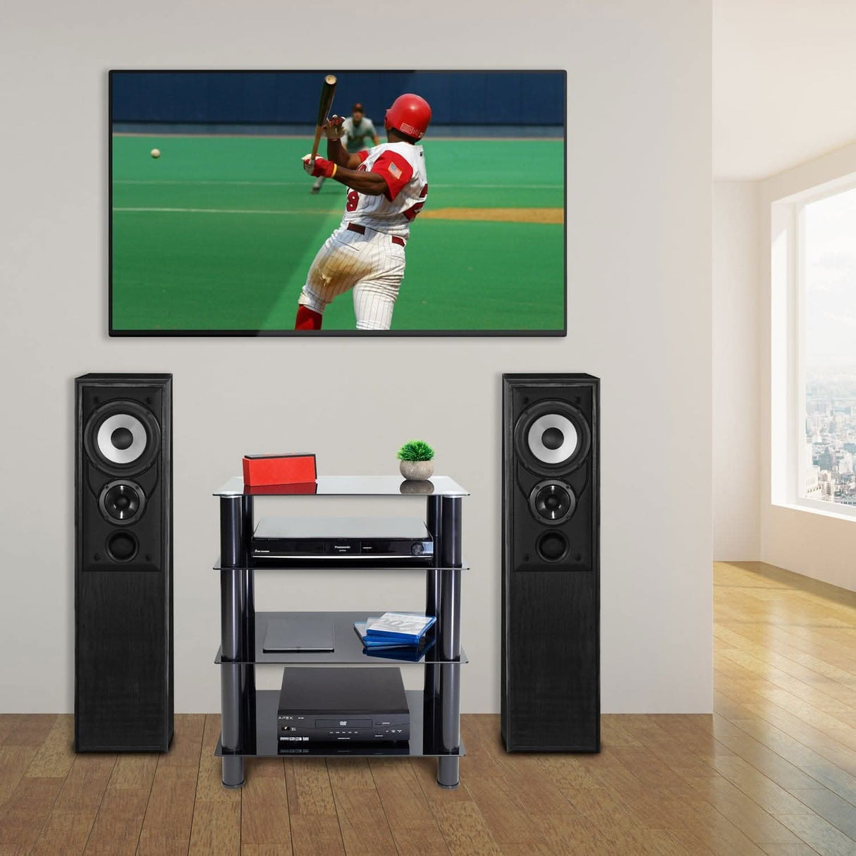 Four-Tiered Glass A/V Media Stand Component Shelves - Four-Tiered Glass A/V Media Stand - Mount-It! - MI-8670