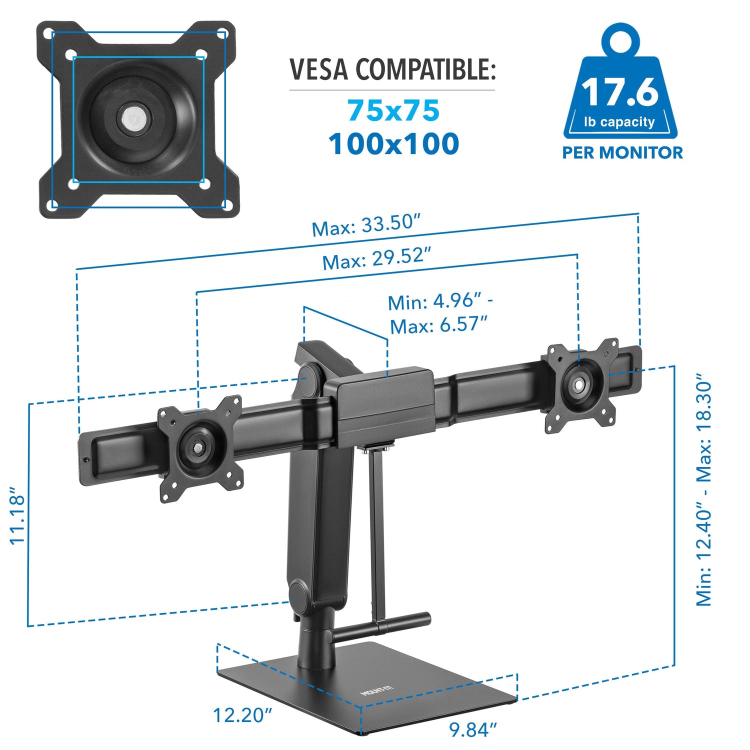 Monitor Stands - Freestanding Dual Monitor Arm With Height Adjustment - Mount-It! - MI-2758