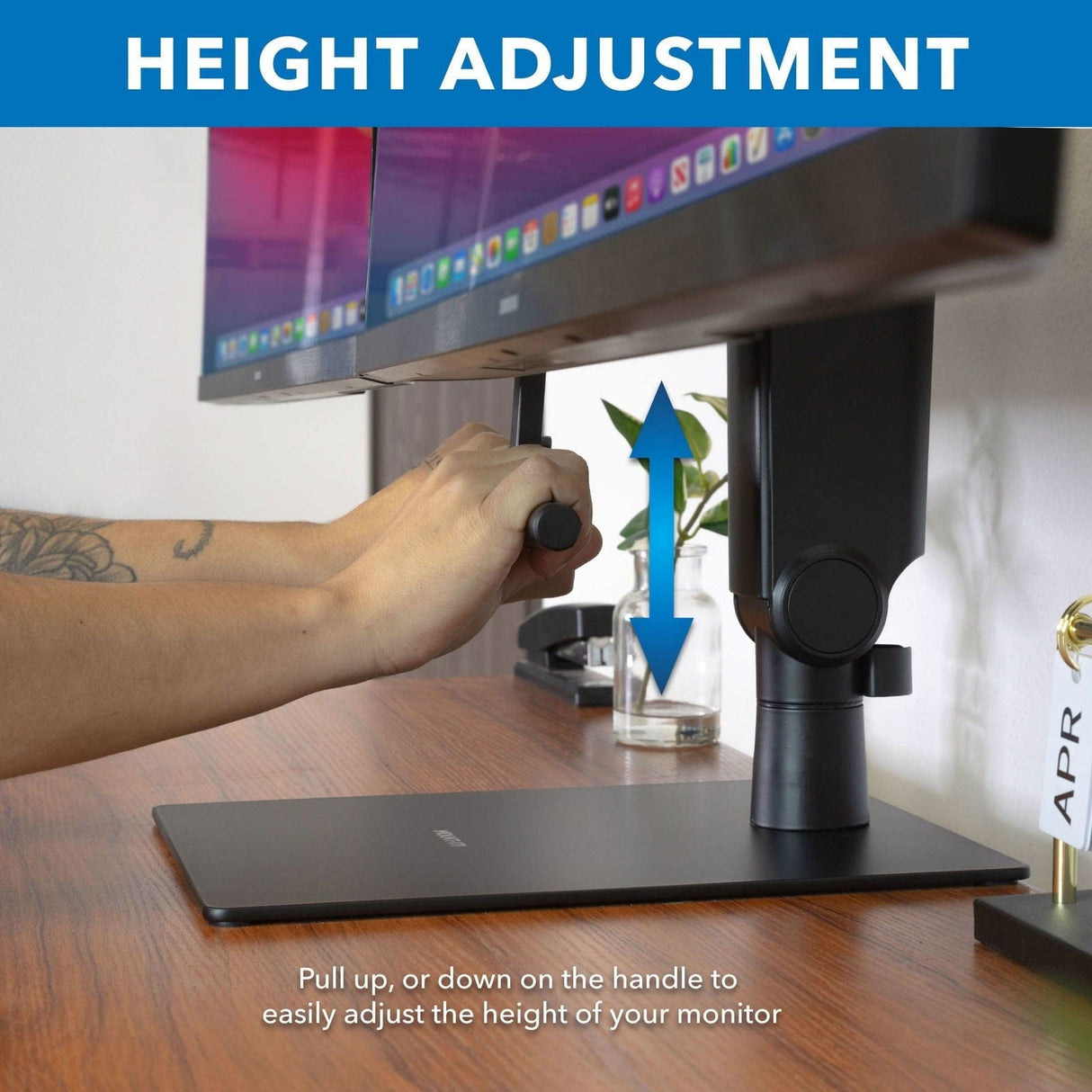 Freestanding Dual Monitor Arm With Height Adjustment Monitor Stands - Freestanding Dual Monitor Arm With Height Adjustment - Mount-It! - MI-2758