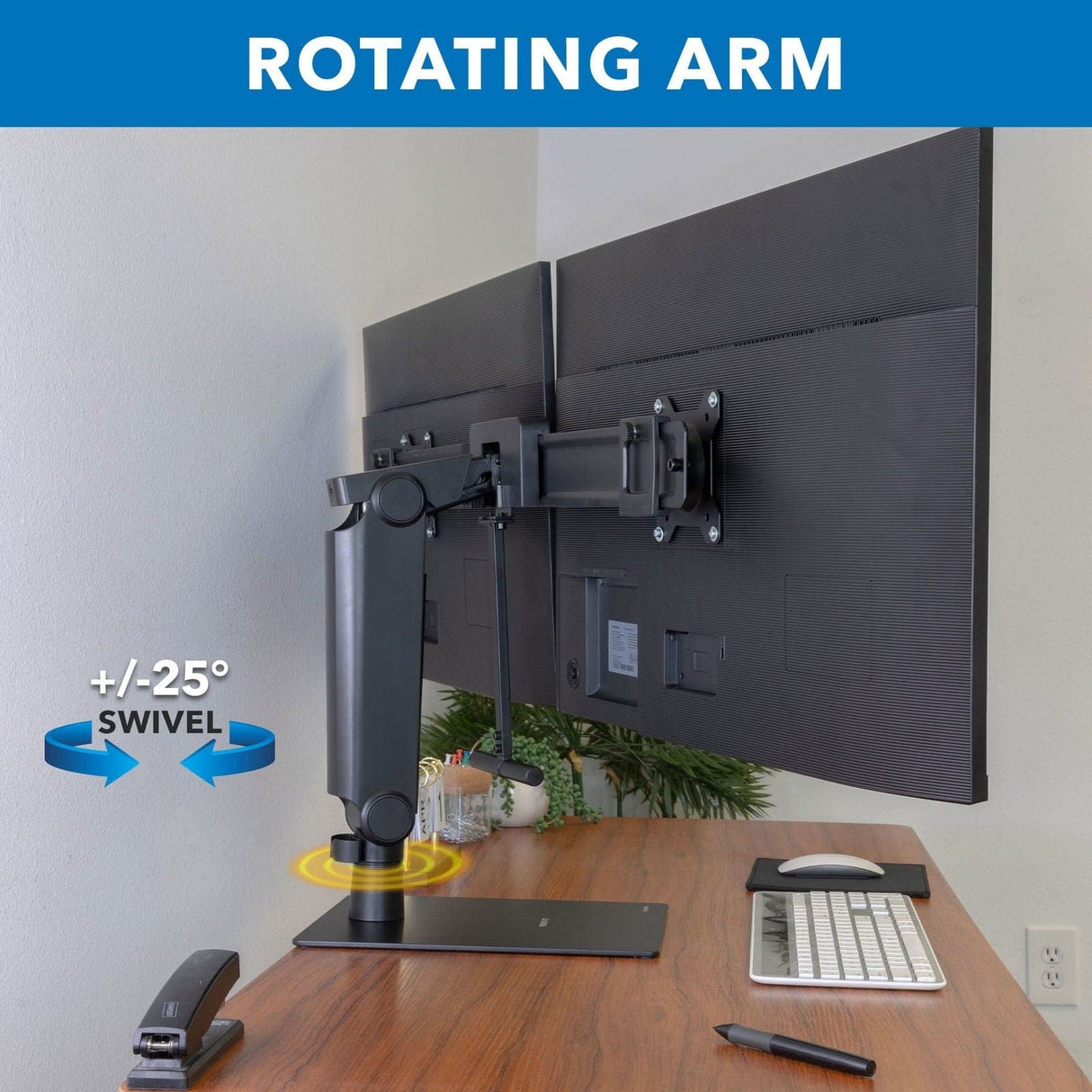 Freestanding Dual Monitor Arm With Height Adjustment Monitor Stands - Freestanding Dual Monitor Arm With Height Adjustment - Mount-It! - MI-2758