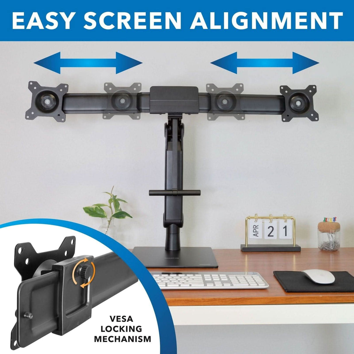 Freestanding Dual Monitor Arm With Height Adjustment Monitor Stands - Freestanding Dual Monitor Arm With Height Adjustment - Mount-It! - MI-2758