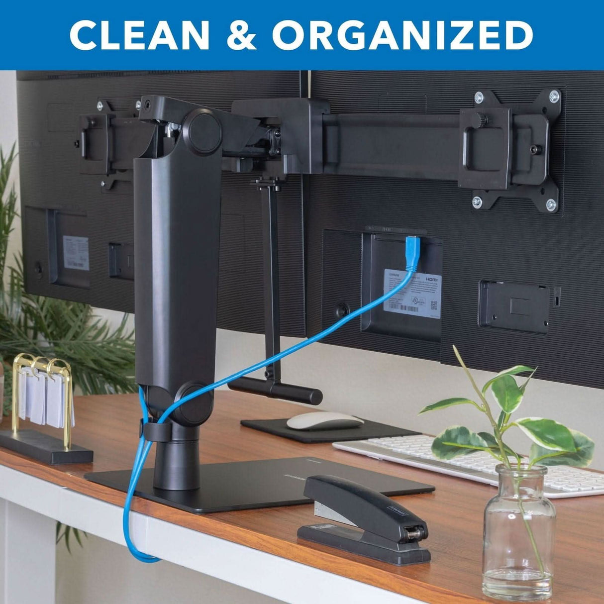 Freestanding Dual Monitor Arm With Height Adjustment Monitor Stands - Freestanding Dual Monitor Arm With Height Adjustment - Mount-It! - MI-2758
