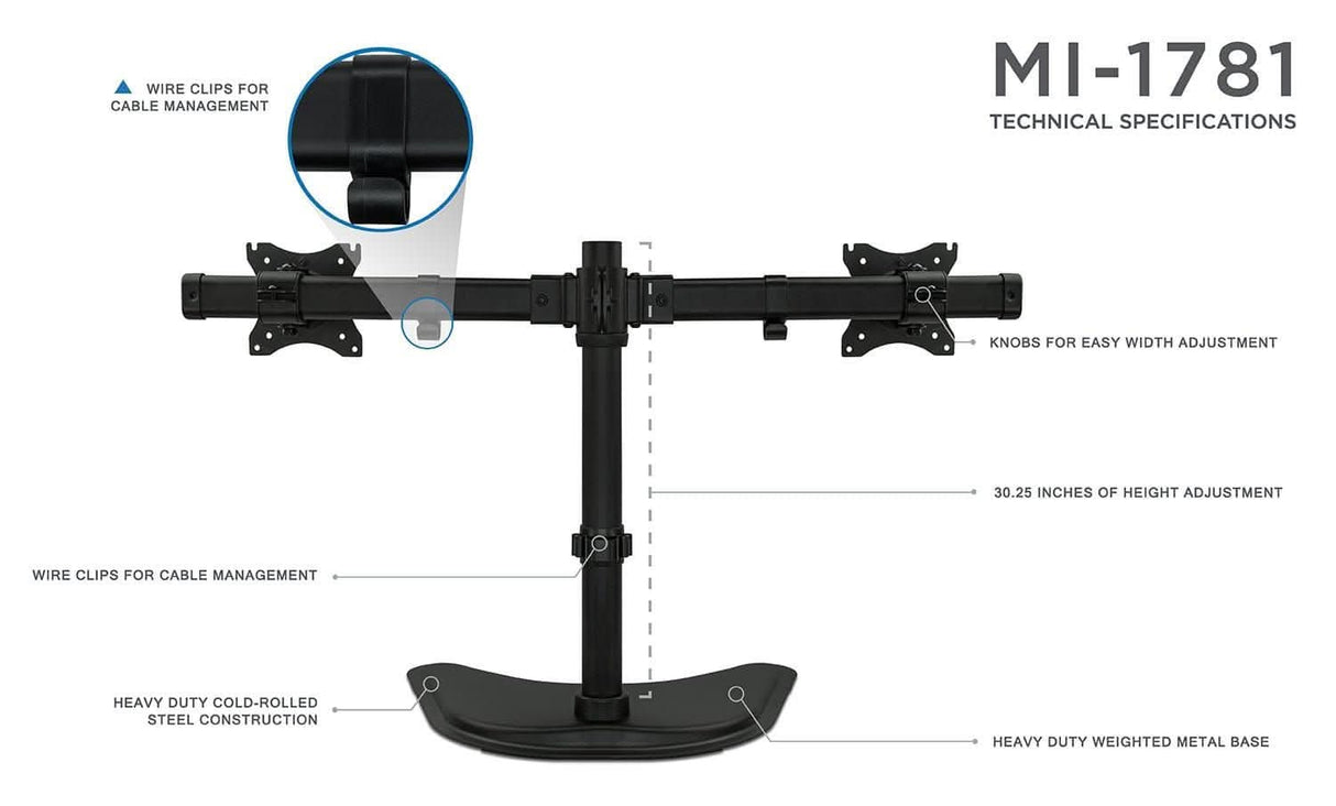 Freestanding Dual Monitor Desk Stand Monitor Stands - Freestanding Dual Monitor Desk Stand - Mount-It! - MI-1781