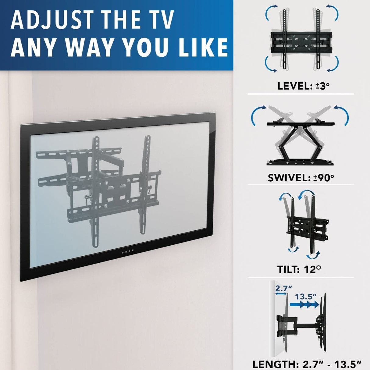 Full Motion Dual Arm TV Wall Mount w/ Extension TV Mount - Full Motion Dual Arm TV Wall Mount w/ Extension - Mount-It! - MI-4461