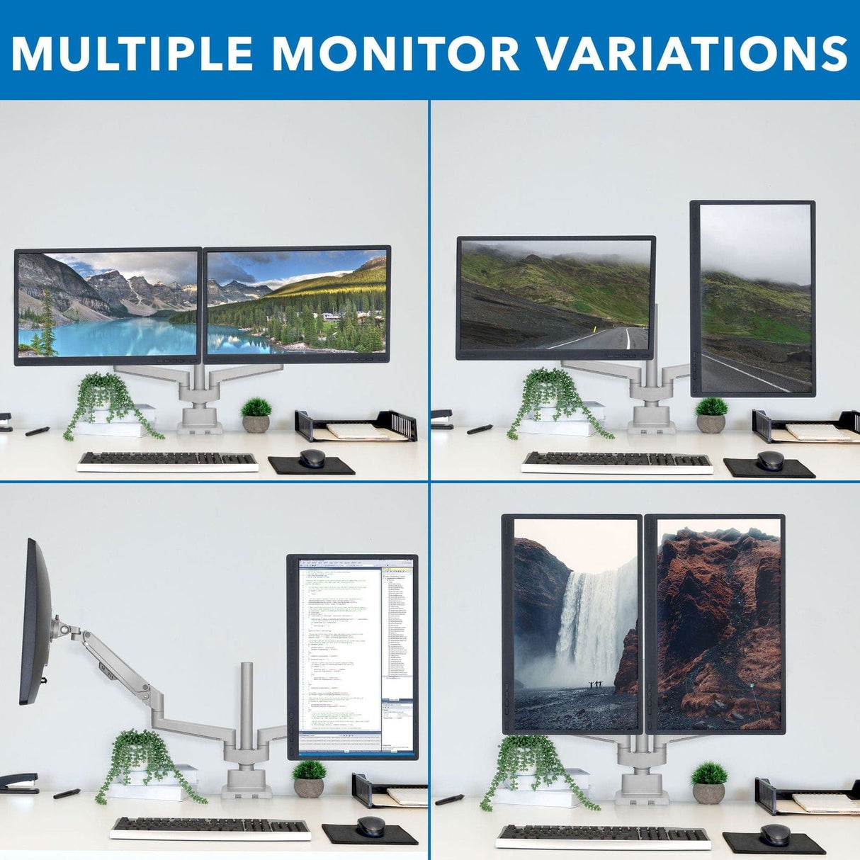 Full Motion Dual Monitor Desk Mount, Height Adjustable with Gas Spring Arms Monitor Mount - Full Motion Dual Monitor Desk Mount, Height Adjustable with Gas Spring Arms - Mount-It! - MI-6772