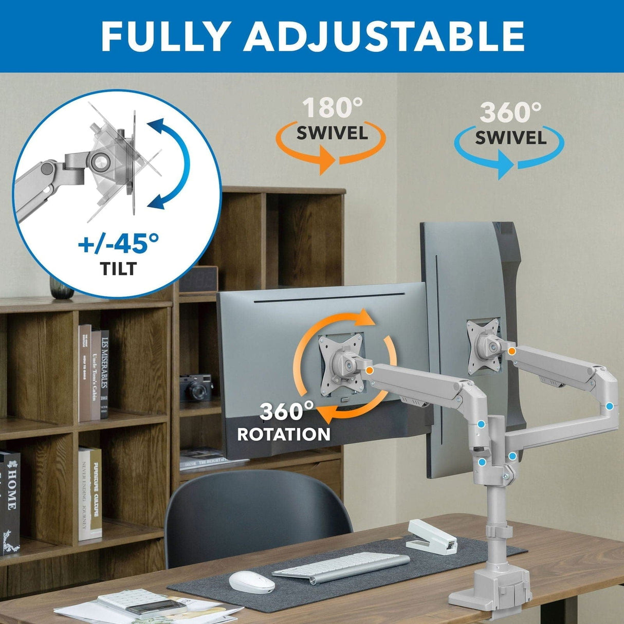 Full Motion Dual Monitor Desk Mount, Height Adjustable with Gas Spring Arms Monitor Mount - Full Motion Dual Monitor Desk Mount, Height Adjustable with Gas Spring Arms - Mount-It! - MI-6772