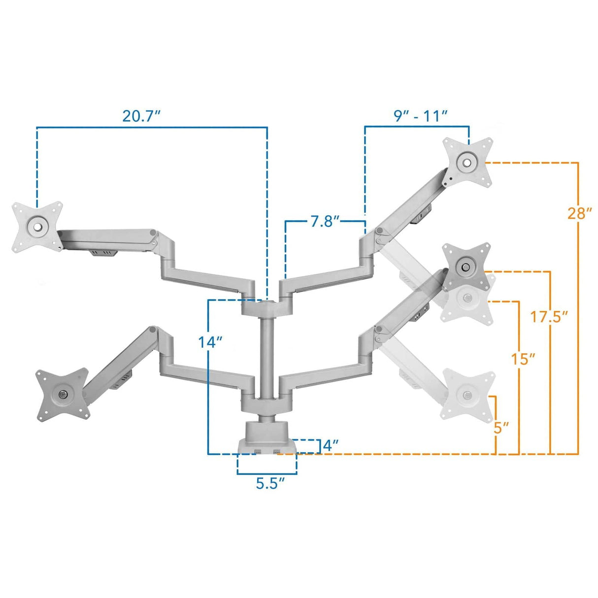 Full Motion Dual Monitor Desk Mount, Height Adjustable with Gas Spring Arms Monitor Mount - Full Motion Dual Monitor Desk Mount, Height Adjustable with Gas Spring Arms - Mount-It! - MI-6772