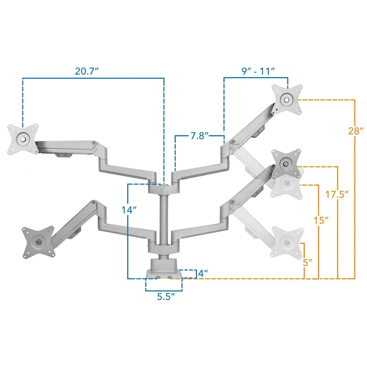 Full Motion Dual Monitor Desk Mount, Height Adjustable with Gas Spring Arms Monitor Mount - Full Motion Dual Monitor Desk Mount, Height Adjustable with Gas Spring Arms - Mount-It! - MI-6772