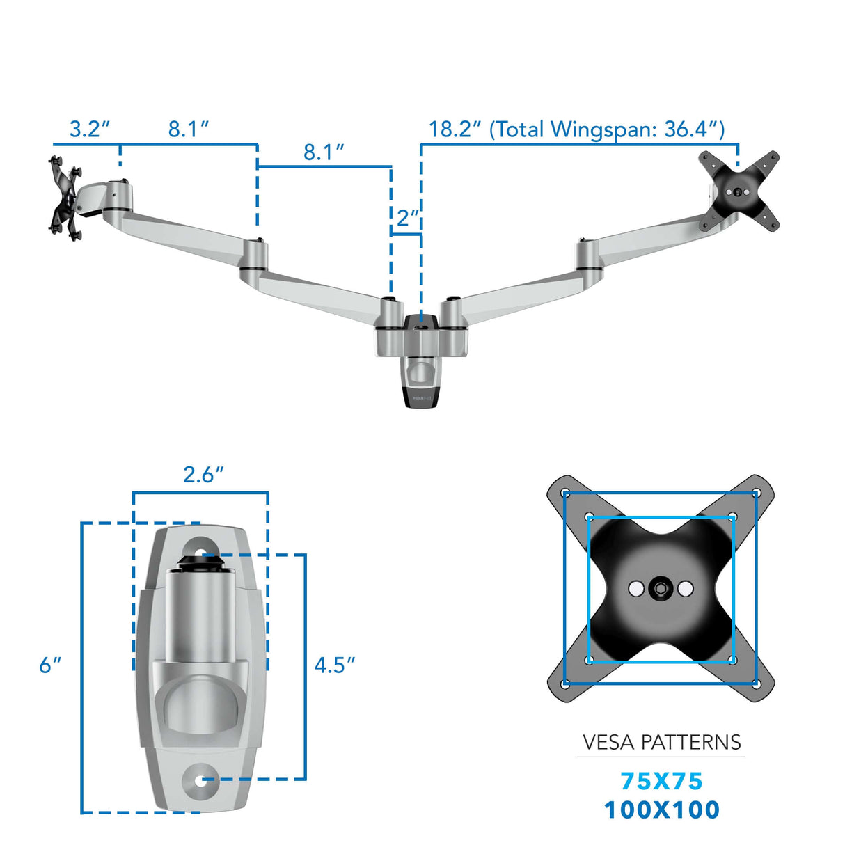 Full Motion Dual Monitor Wall Mount Monitor Mount - Full Motion Dual Monitor Wall Mount - Mount-It! -
