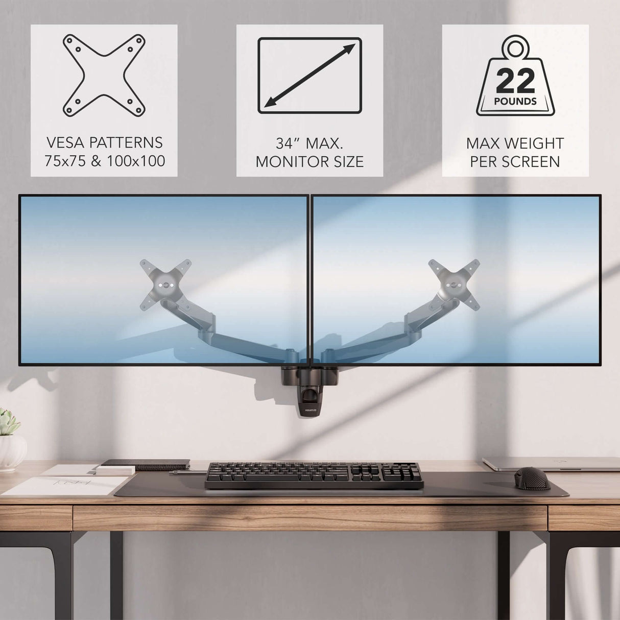 Full Motion Dual Monitor Wall Mount Monitor Mount - Full Motion Dual Monitor Wall Mount - Mount-It! -