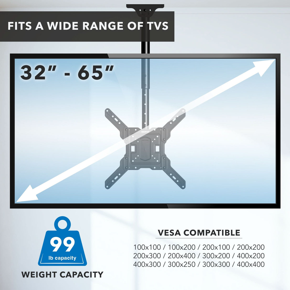 Full Motion Height Adjustable Ceiling TV Mount TV Mount - Full Motion Height Adjustable Ceiling TV Mount - Mount-It! - MI-511