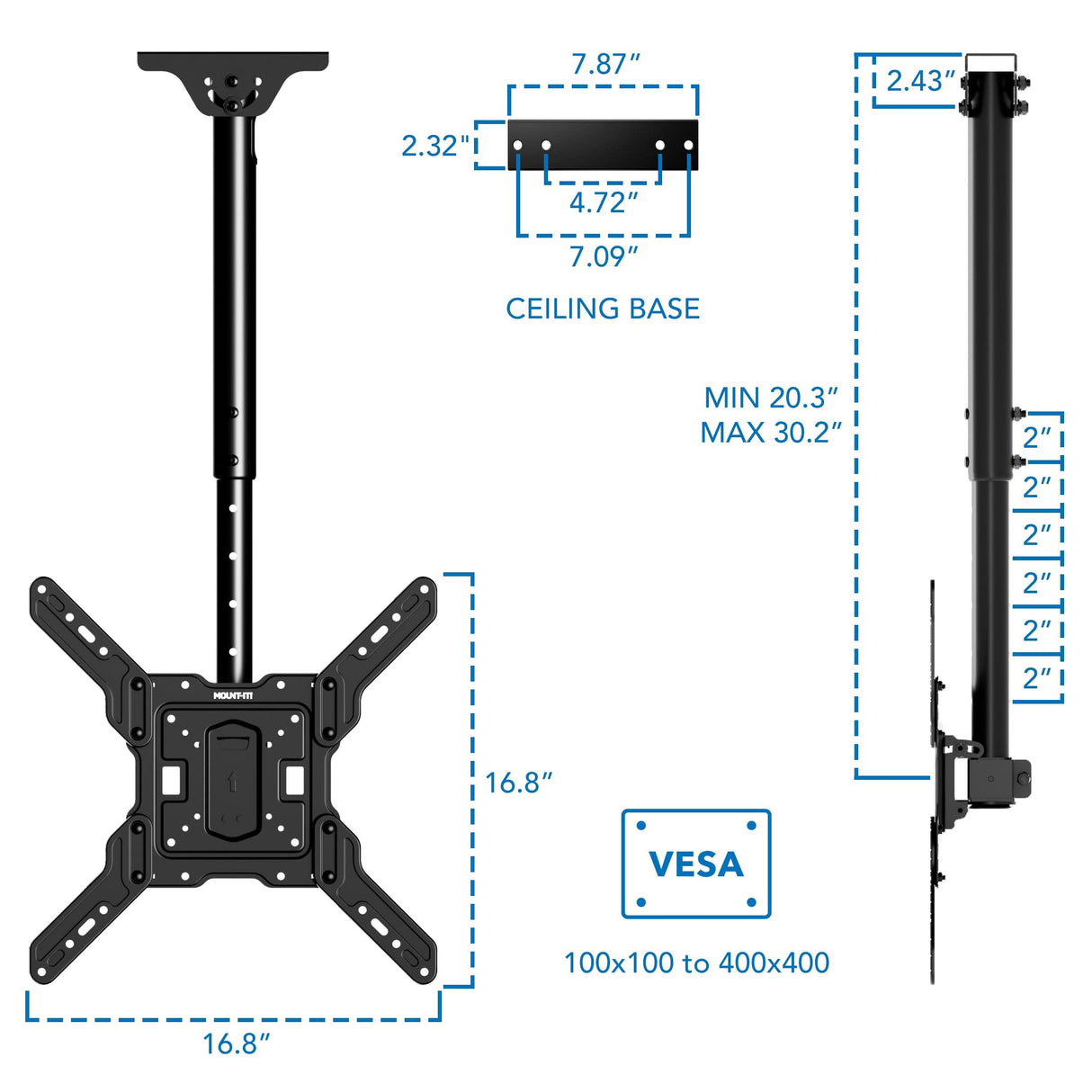 Full Motion Height Adjustable Ceiling TV Mount TV Mount - Full Motion Height Adjustable Ceiling TV Mount - Mount-It! - MI-511