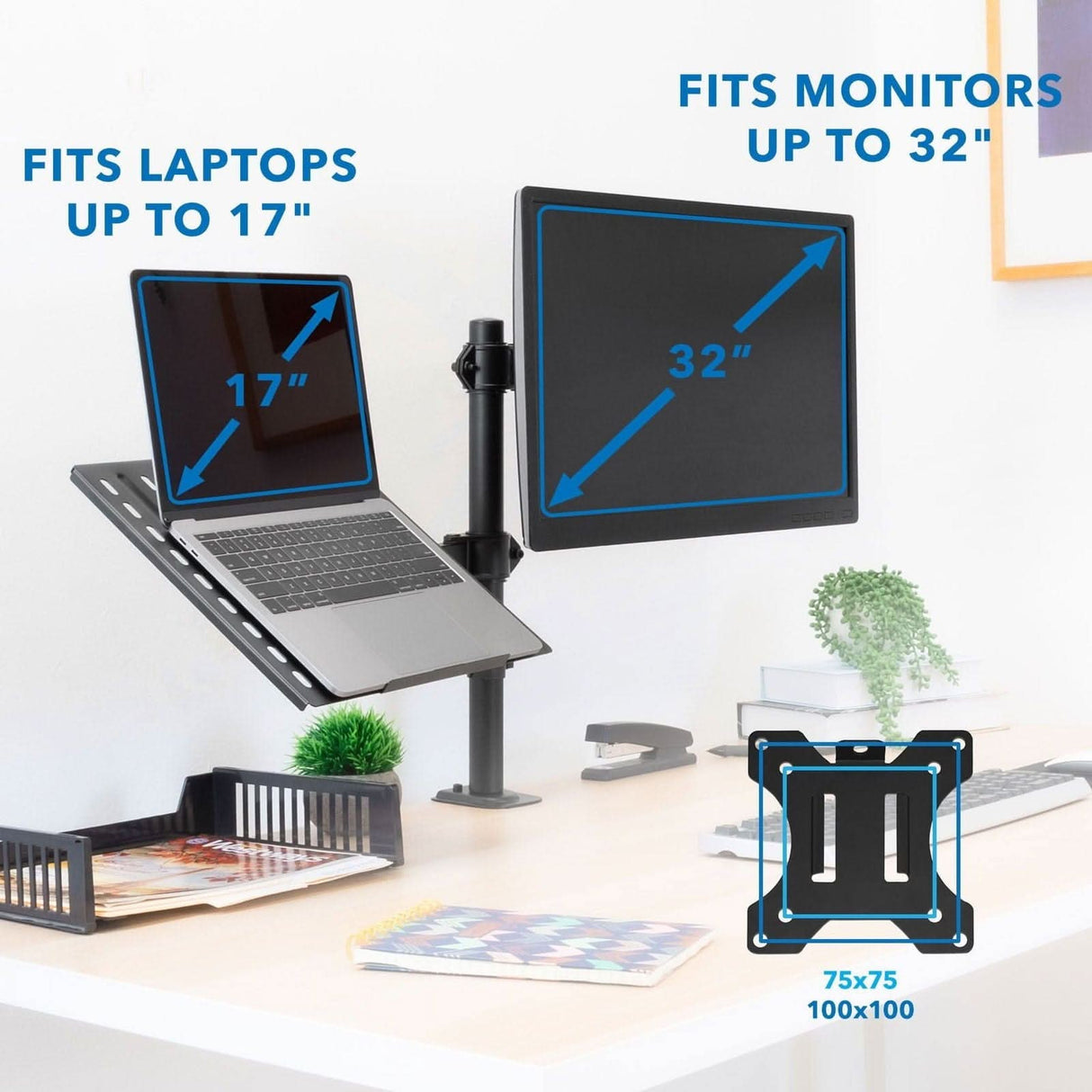 Full Motion Laptop and Monitor Desk Mount with Cooling Tray Laptop Mount - Full Motion Laptop and Monitor Desk Mount with Cooling Tray - Mount-It! - MI-7352LTMN